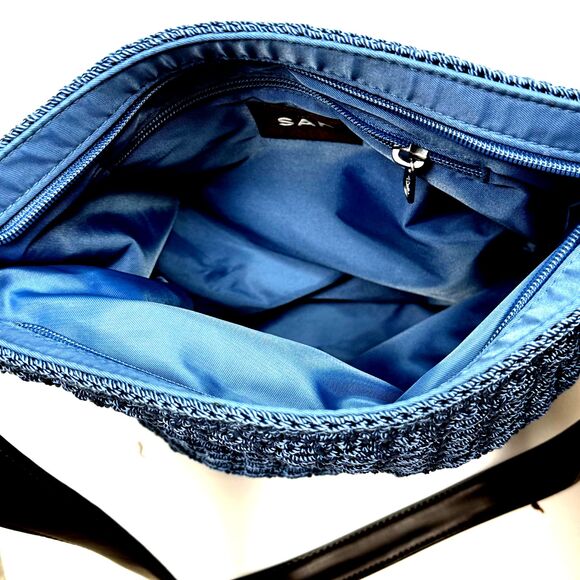 The Sak Blue Crochet Pleased Shoulder Bag NWT Medium Faux Leather Strap Boho - Picture 5 of 8